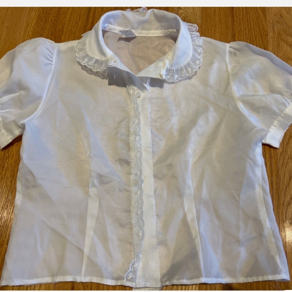 Vintage Kitty Kollier White Kids' Blouse with Lace Collar